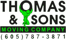 A green and black logo for thomas & sons moving company.