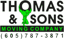 A green and black logo for thomas & sons moving company.